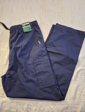 Landau men's Large Navy scrub pants uniform elastic waist NWT